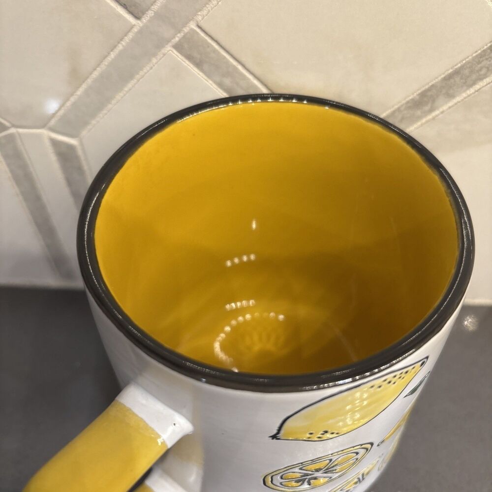 Spectrum Designz Lemon Ceramic Mug Black Rim & Yellow Inside Rim Coffee Tea - Picture 3 of 7